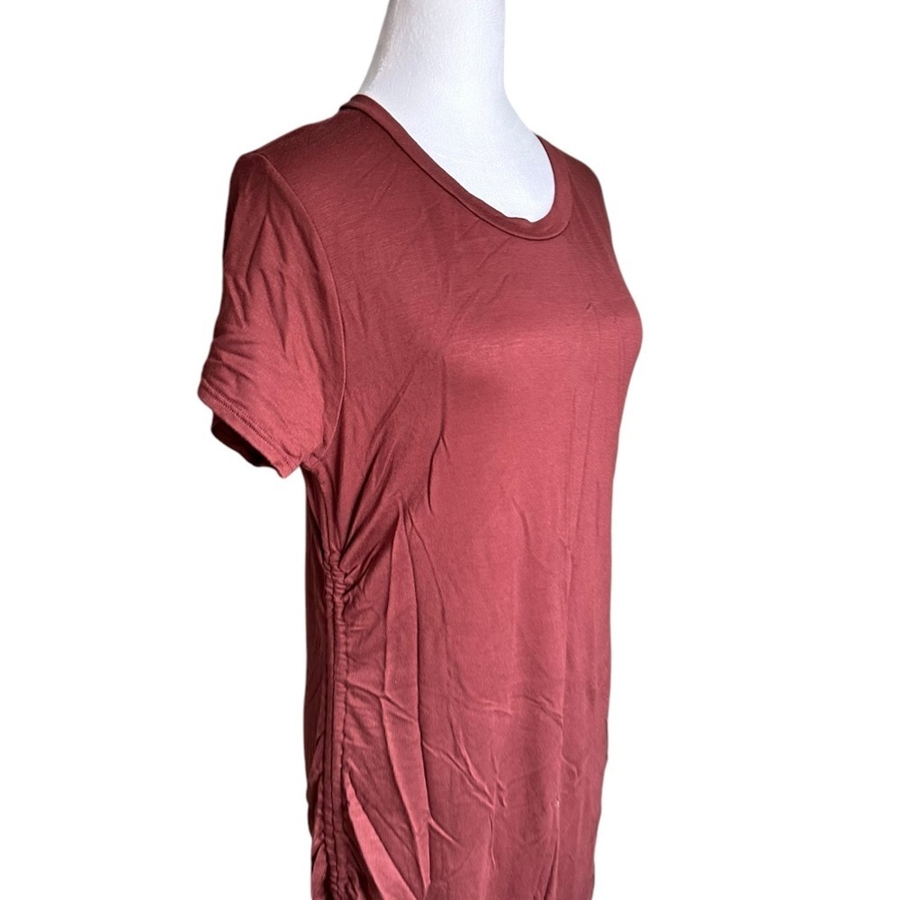 Ava Sam Rusty Orange Red Ruched Midi Dress Size L - Picture 17 of 17